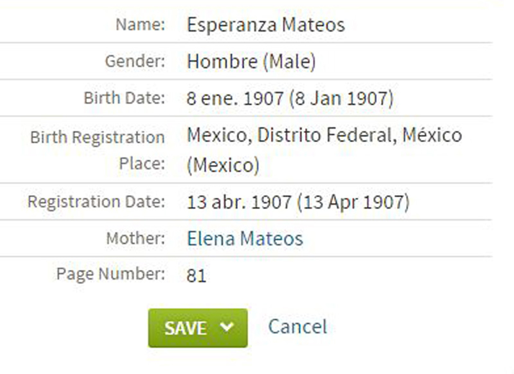 Birth of Esperanza 1907